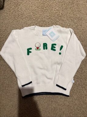White Kids Golf 'FORE!' Sweater with Green Lettering Bella Bliss Brand size 7